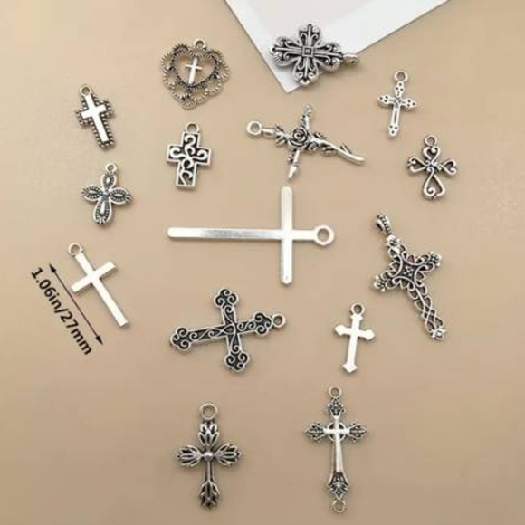 15 Piece Cross Pendant Lot NEW Charms For DIY - Picture 3 of 8